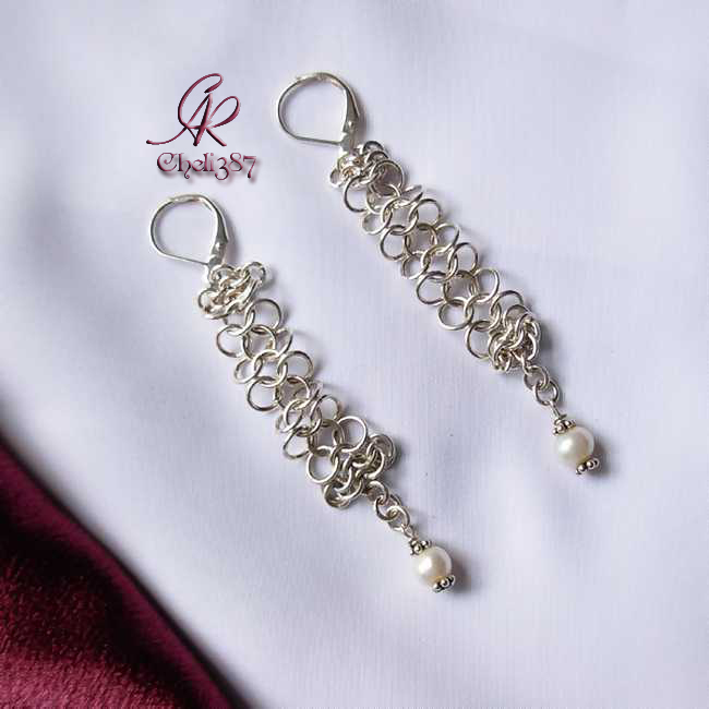 Chainmail Sterling Silver with Pearls Earrings